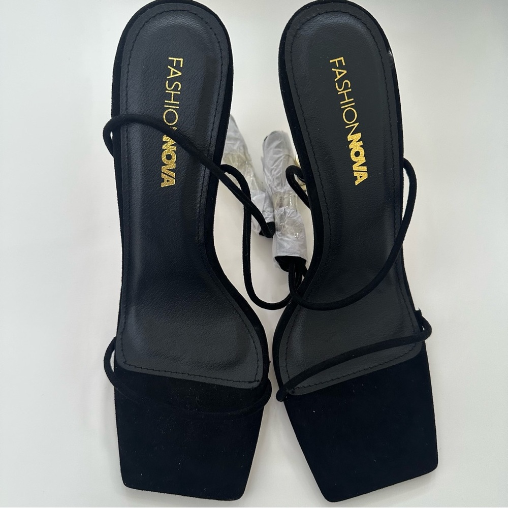 Fashion Nova Black Heels with Strappy Design